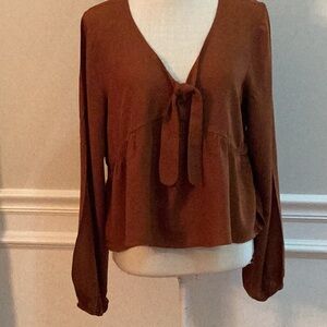 Brown V-Neck Tie-Front Women's Top